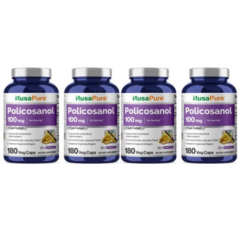 폴리코사놀 더블액션 4박스 세트 - NusaPure Policosanol 폴리코사놀 100mg 180캡슐 4병, 4개, 180정, 180정