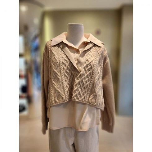 오즈세컨 케이블 니트 레이어 탑 022CAWTOW33W