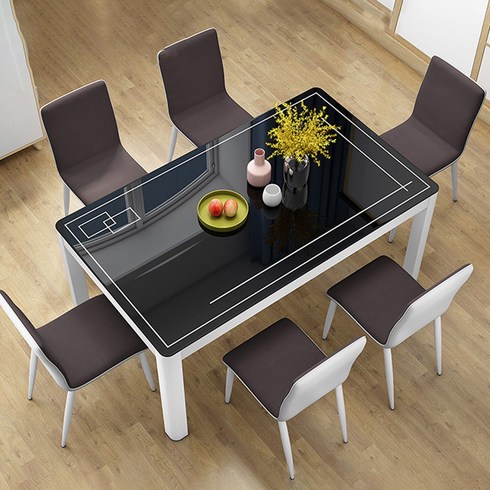 에몬스식탁 - 아우스 모던 식탁의자세트 다이닝테이블 강화유리식탁 6인용 4인용, 블랙식탁+브라운의자