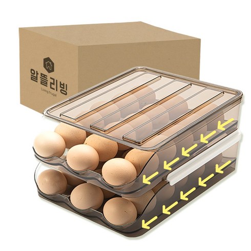 알뜰리빙 계란한판 쏙쏙쏙 슬라이딩 계란보관함, 투명블랙