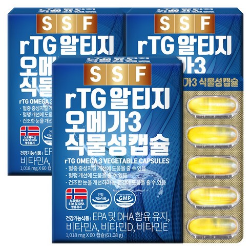 순수오메가3 - 순수식품 rTG 알티지 오메가3 1000mg, 60정, 3개