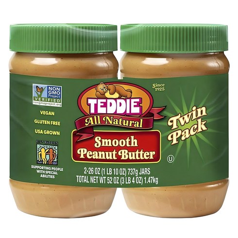 테디땅콩버터 - 테디 All Natural Smooth Peanut Butter 2개입, 1개, 1.47kg