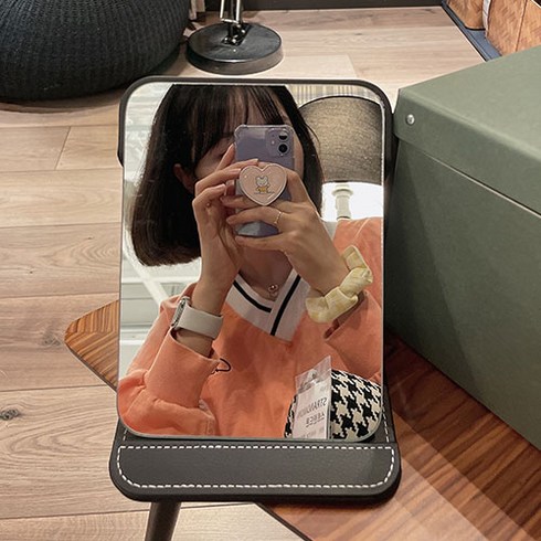 낭만라운지 에르딘 접이식 휴대용 탁상 거울, 블랙대형20.5*15.5cm