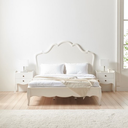 [리체갤러리] 프렌치 엔틱 디자인 가구올리 아이보리 퀸 침대 프레임, 단품