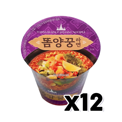 똠양꿍라면 컵라면용기 67g x 12개, 1개