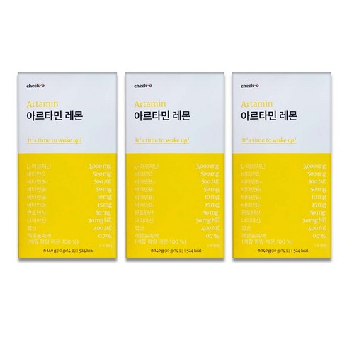 체크오 아르타민 2박스 레몬맛 총 4주분 마시는 아르기닌비타민 - 체크오 아르타민 1박스 레몬맛 총 2주분 마시는 아르기닌+비타민, 14회분, 3개