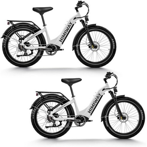 하이로드x - 하이웨이 지브라 D5 전기 자전거 750W 모터 48V 20Ah 탈착식 배터리 80마일 EBike 성인용 26x4 타이어 400lbs 페이로드 유압 브레이크 25mph 7단 속, White, 2 Bikes(Torque Sensor)