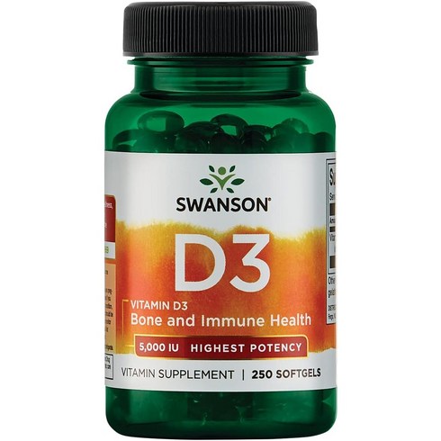D - 스완슨 비타민 D3 5000IU 소프트젤, 250정, 1개