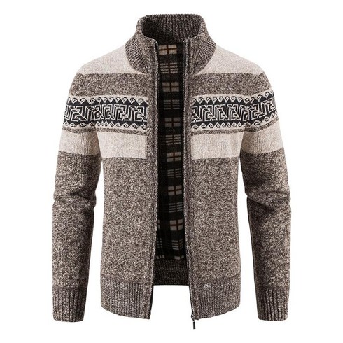 티류으스 남자 가을 겨울 긴팔 스트라이프 재킷 기모 도톰한 패치 니트 카디건 니트 셔츠 하이넥 코트