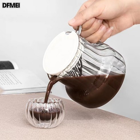 DFMEI 핸드드립 유리 커피포트 세트 골지 고붕소 유리 나눔포트 드립포트 가정용 커피포트, 750ML, 화이트 커버, 1개