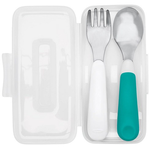 OXO Tot tot 어린이 숟가락 세트 with 케이스 3종택1 On-The-Go Fork Spoon Set With Carrying Case, Teal, 1개