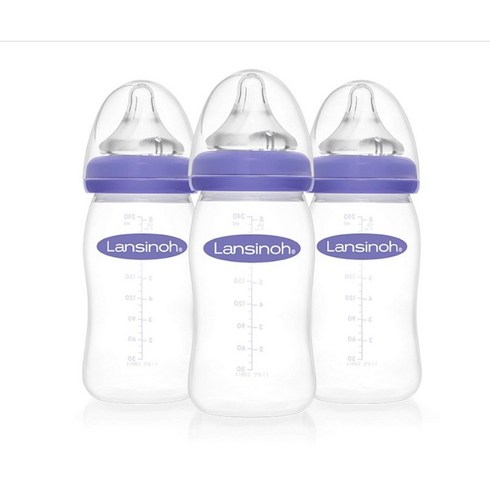 란시노유리젖병 - 란시노 모유수유 배앓이 방지 아기젖병 중유량 젖꼭지 240ml 3팩 플라스틱병 정품미국배송, 투명, 3개