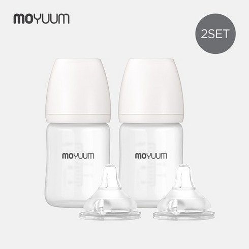 모윰유리젖병150 - 실리콘 코팅 노꼭지 유리 젖병 150ml 2팩+젖꼭지(2ea)