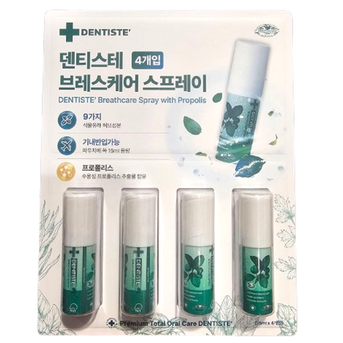 덴티스테스프레이 - DENTISTE 덴티스테 후레쉬 구강케어 스프레이 15ml X 4개 + 물티슈 1매 증정