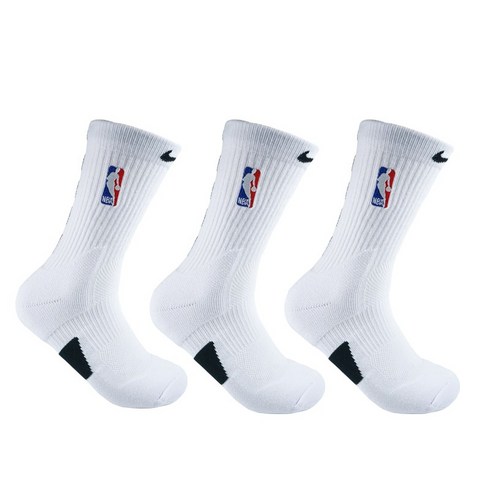 nba양말 - 남자 하이탑 버전 운동 두꺼운 NBA 남성 양말 경기, 원사이즈, D.19가지 스타일의 미드 튜브 화이트[3쌍]
