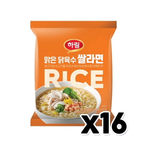 하림 맑은닭육수 쌀라면 봉지라면 112g x 16개
