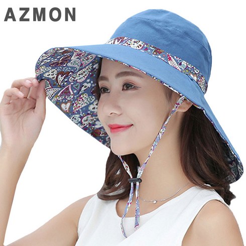 AZMON 여성 디자인 예쁜 플라워 패턴 고퀄리티 리버시블 벙거지 양면 챙모자