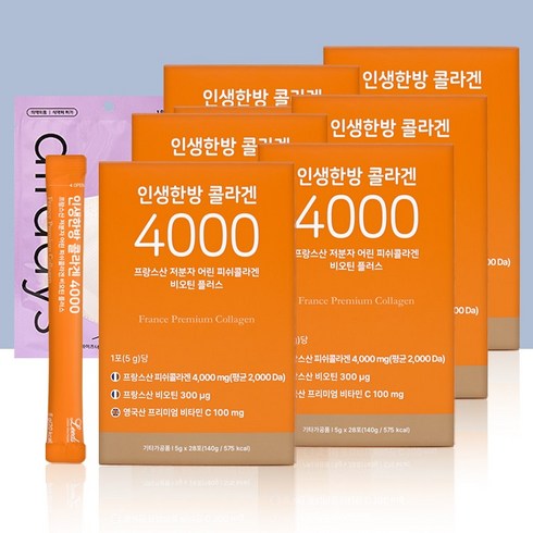 인생한방콜라겐4000 - [기획] 인생한방 콜라겐 4000 + 에어데이즈 마스크 스페셜 세트 / 프랑스산 고함량 저분자 먹는 피쉬콜라겐, 6세트