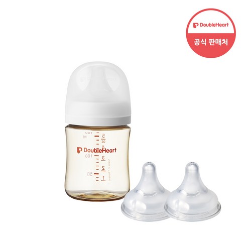 더블하트 모유실감 3세대 PPSU 베이직 트윈팩 160ml+젖꼭지(2입), 제뉴인화이트, 3세대 젖꼭지3L