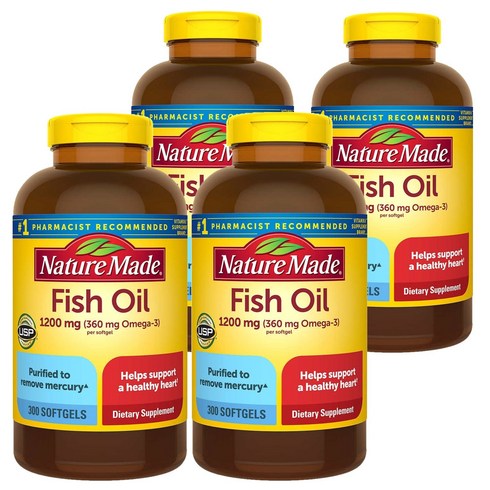 네이쳐 메이드 피쉬오일 1200mg (300소프트젤) Nature Made Fish Oil 1200 mg Omega-3 360mg 300 Softgels, 300정, 4개