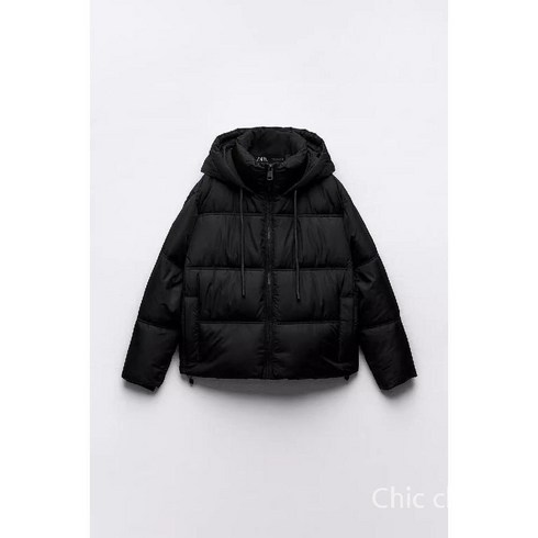 ZARA 여성 스탠드업 칼라 브레드 자켓 두꺼운 후드 쇼트 다운 패딩 3046201
