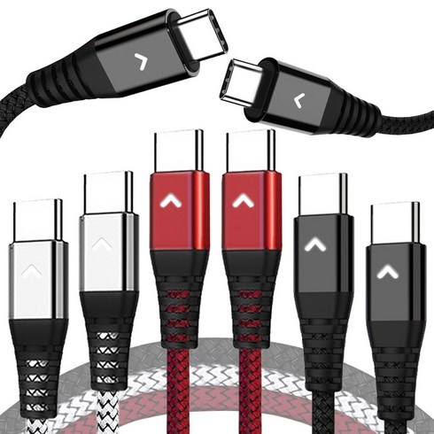 고속충전케이블 - 베리어 100W LED PD C to C타입 고속충전 케이블 3개입, 1.8m, 혼합색, 3개