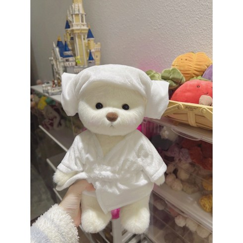 TeddyTales 레나베어 곰돌이 테디테일즈 베어 수제 곰돌이 애착 인형 30종, 30cm [기프트 박스 포장], 화이트 베어 + 목욕 가운 세트