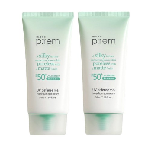 1+1 메이크프렘 유브이 디펜스 미 노 세범 선크림 40ml+40ml, 40ml x 2개, 40ml, 2개