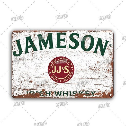 위스키 플라크 금속 빈티지 사인 Jameson 로고 주석 장식 플레이트 펍 바 클럽 남성 동굴 벽, 20x30cm, 32 10955_01 20x30cm