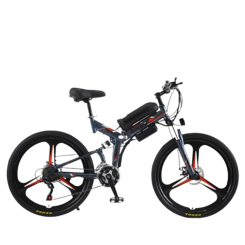 해오름상사 26인치 접이식 전기산악자전거 리튬배터리 MTB 남녀 전동 10AH 시마노21단, 10AH 70KM 고탄소강, 그레이 레드