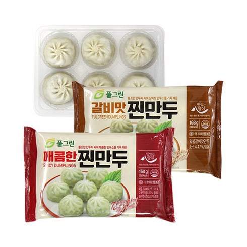 풀그린 전자레인지 3분OK 매콤한 찐만두 168gX10팩+갈비맛찐만두 168gX10팩, 20개입