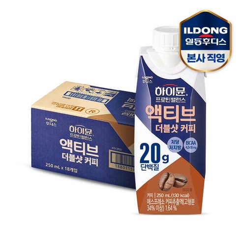 하이뮨프로틴밸런스액티브 - 하이뮨 프로틴 밸런스 액티브 더블샷 커피, 250ml, 18개