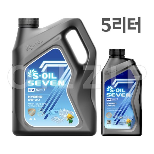 0w20 - 에스오일 세븐EV 하이브리드 엔진오일 0W20 1리터+4리터 5L, 세븐EV 0W20 1리터+4리터 5L, 1