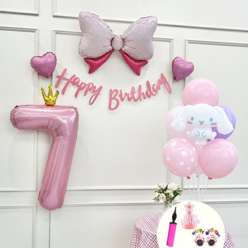연지마켓 쿠로미 마이멜로디 키티 시나모롤 산리오 생일풍선 파티세트, 시나모롤 핑크세트 7