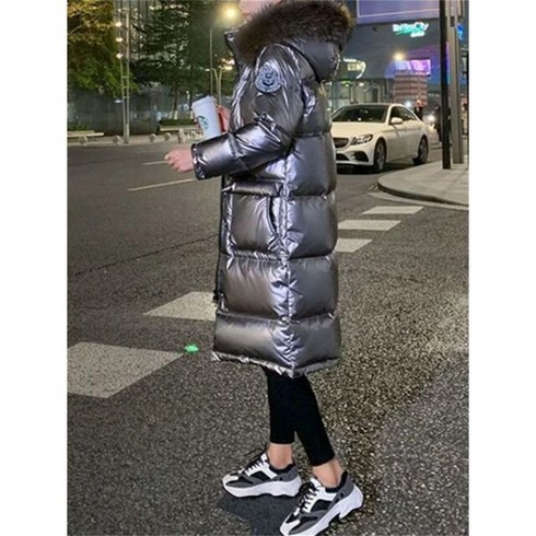 폭스퍼 롱패딩 여성 샤이니 파카 가을 겨울 긴팔 두꺼운 자켓 후드 루즈 코트와 모피 카라