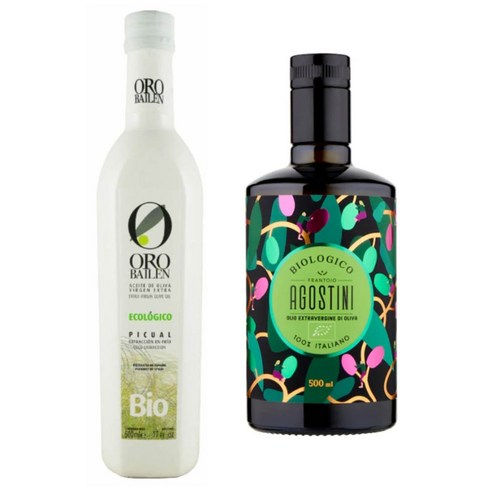 아고스티니올리브오일 - 오로바일렌 바이오 피쿠알 유기농 올리브오일 500ml+아고스티니 오가닉 올리브오일 500ml, 2개, 500ml