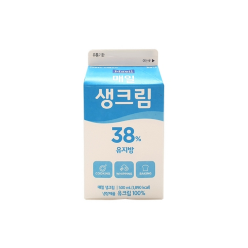 매일생크림 500ml 유지방 38% 무가당 동물성 우유생크림[아이스박스포함], 1개