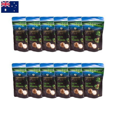 헬로우 마카다미아 드라이 6팩  바닐라향 6팩  총 12팩 - 호주 macadamias australia 까먹는 마카다미아 해피 너트 바닐라 225g 12팩, 12개