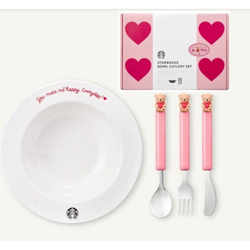 [정품] 2024 스타벅스 팝핑러브 볼 앤 커트러리 세트. Starbucks Bowl & Cutlery Set. Valentine MD