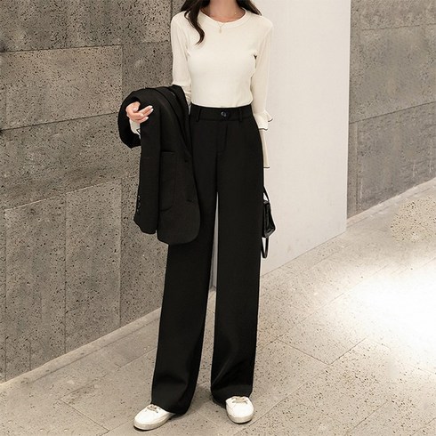 주디앤 여성 올타임 롱기장 하이웨스트 와이드 슬랙스 오피스룩 리빙공감