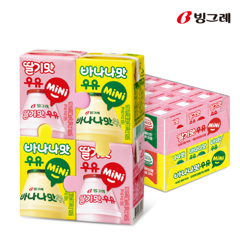 빙그레 바나나맛우유 미니 / 딸기맛우유 미니, 바나나 미니 24팩 + 딸기 미니 24팩