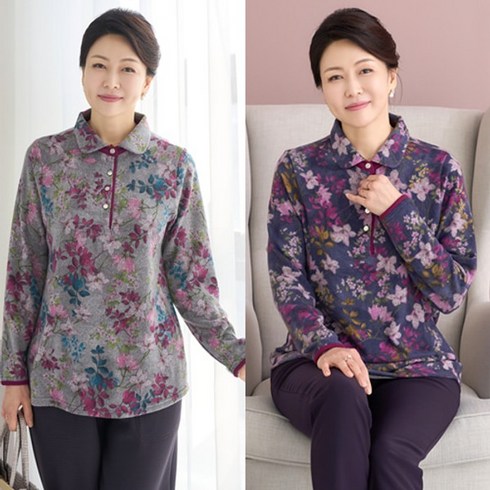 2023년 가성비 최고 할머니선물 - [엄마옷 로즈맘] 능소화반오픈기모티셔츠/겨울 50대60대 생신선물 겨울옷 엄마티셔츠 할머니옷