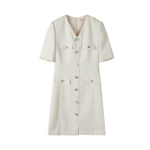 씨씨콜렉트 중계점 버튼 포인트 트위드 반팔 미니 원피스 E231PSE121