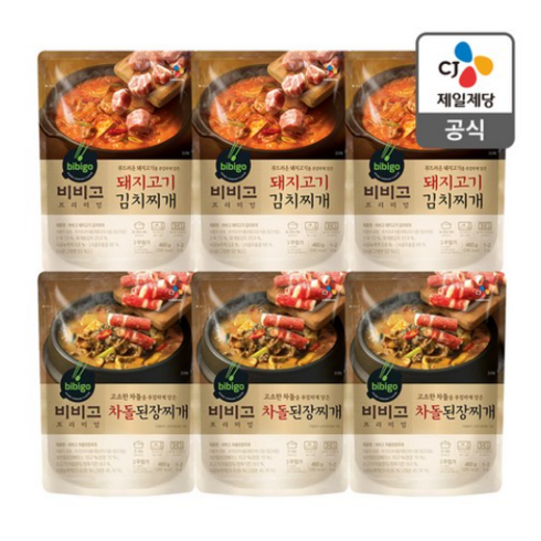 비비고김치찌개 - 비비고 베스트 찌개요리(돼지고기김치찌개3/차돌된장찌개3), 1세트, 2.76kg