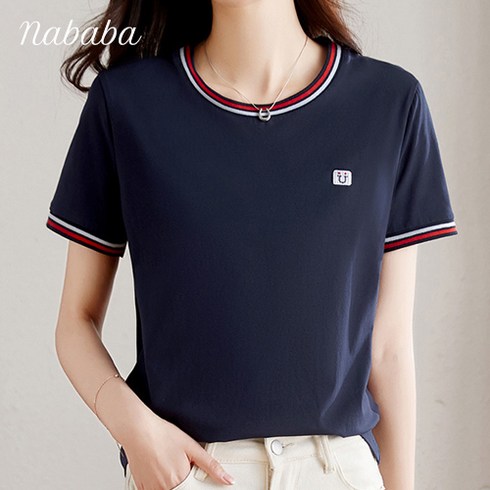 나바바 NT833 여성 라인 배색 데일리 심플 반팔 티셔츠