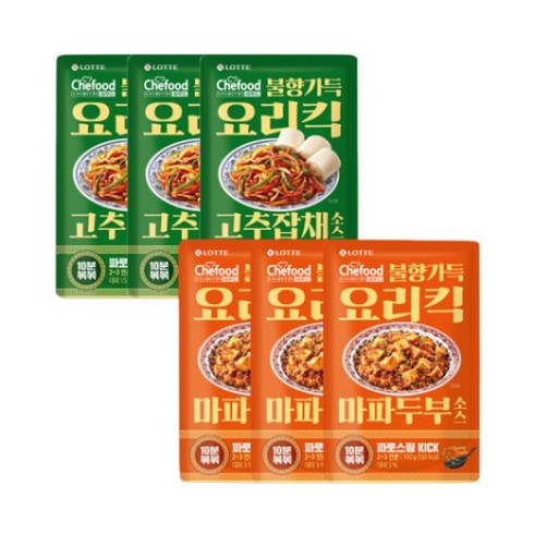 롯데 Chefood 요리킥 중화소스 고추잡채&마파두부 3팩씩 6팩, 중화소스 고추잡채/마파두부 3팩씩 6팩, 2개