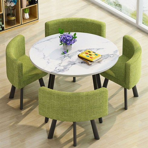 베란다테이블세트 - 4인용 원형 올인원 테이블 의자 세트 카페 공간활용, 혼합색상