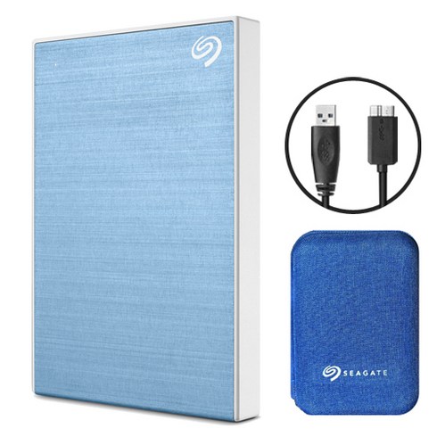 씨게이트 외장하드 원터치 외장 HDD 저장장치 데이터복구 + 파우치, 2048GB, LightBlue