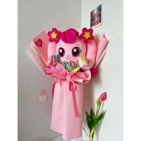 캐치티니핑 꽃다발 인형 하츄핑 공쥬핑 행운핑 꽃다발 선물, 머랭핑, 블루, 핑크 2개