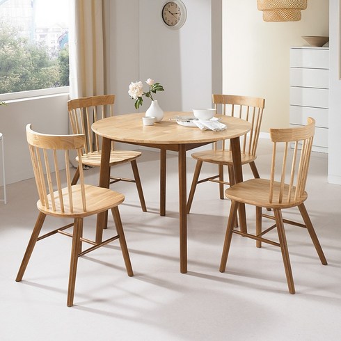 원형식탁세트 - 라로퍼니처 아몬드 1000 고무나무 원목 원형 테이블 식탁 2인 4인, 아몬드 원형 1000 테이블 + 의자4